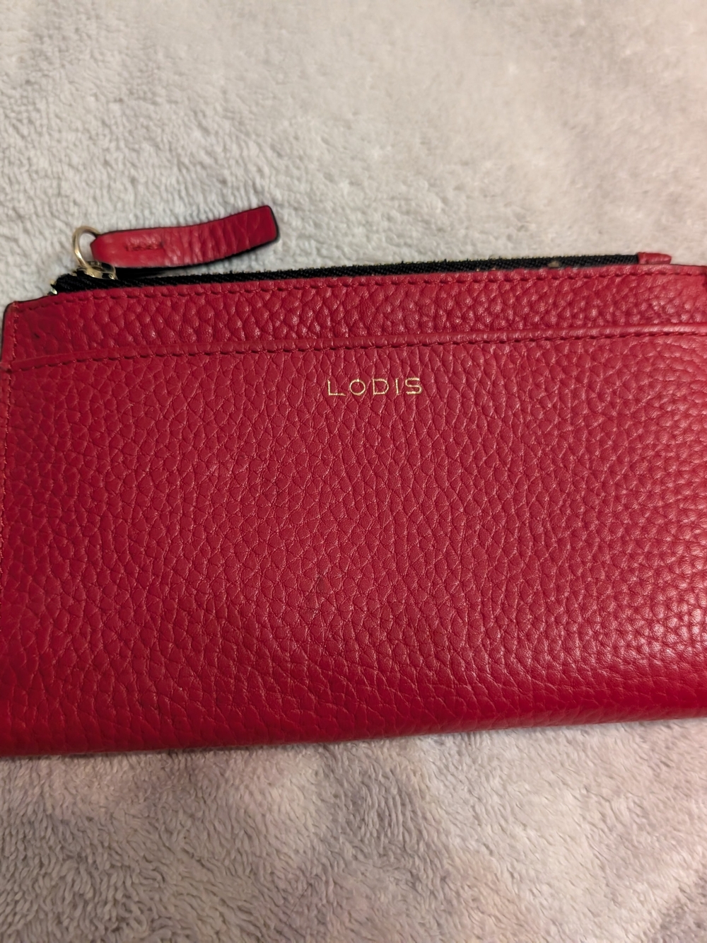 Lodis Red Pebbled Leather Zip Pouch